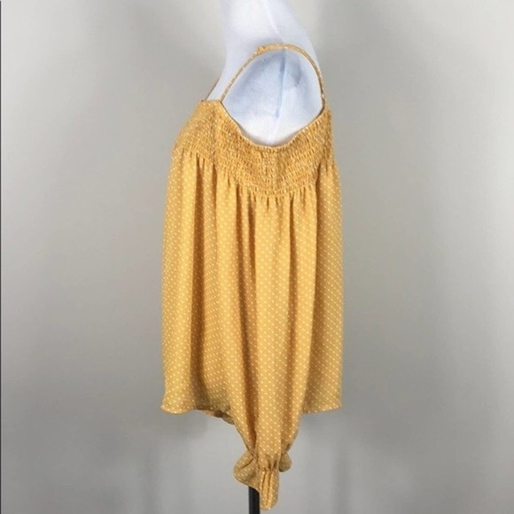 Ultra Flirt Top Smocked Off the Shoulder Yellow Polka Dotted Woman's Size L - Picture 3 of 6